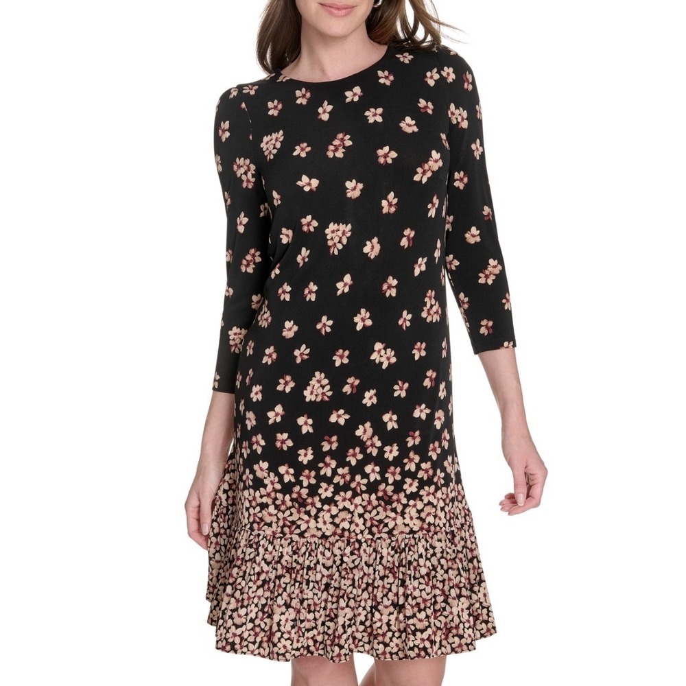 Tommy Hilfiger Black Floral Ruffle Hem Shift Dress A5EJ15MG Womens 8
